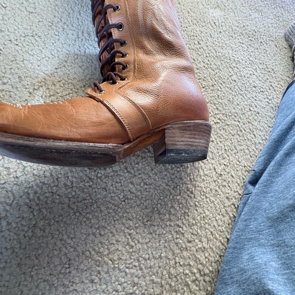 Tall Lace-Up Women's Leather Boots in Brown - Picture 9 of 11